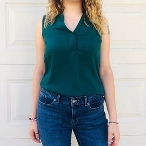 h&m dark green v-neck blouse tank